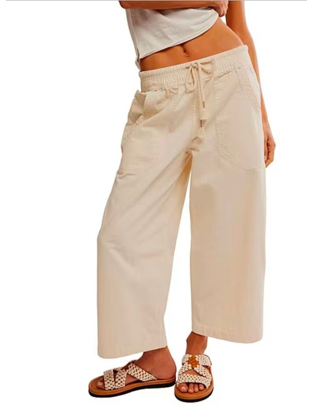 34.$98| NWT|Sz.M |Free People Easy Peasy Wide Leg Drawstring Pants